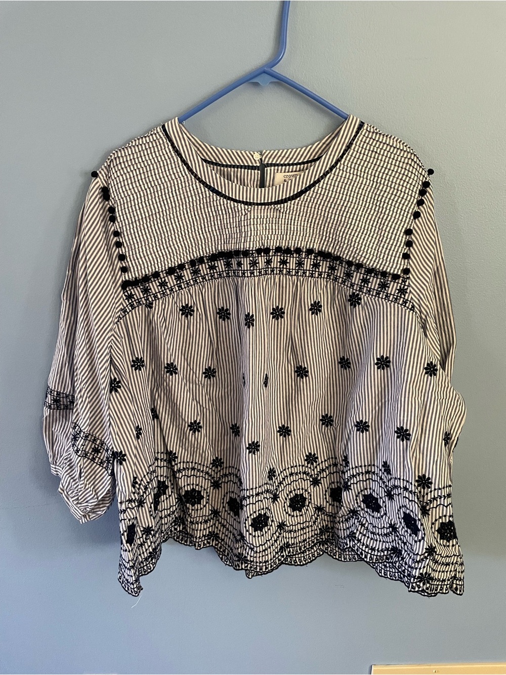 NWT Crown & Ivy Curvy Embroidered Eyelet Balloon Sleeve Boho Top Size 3X